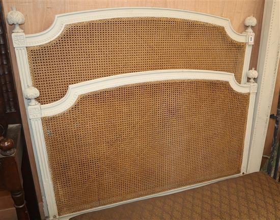 A French painted caned bed frame W.134cm